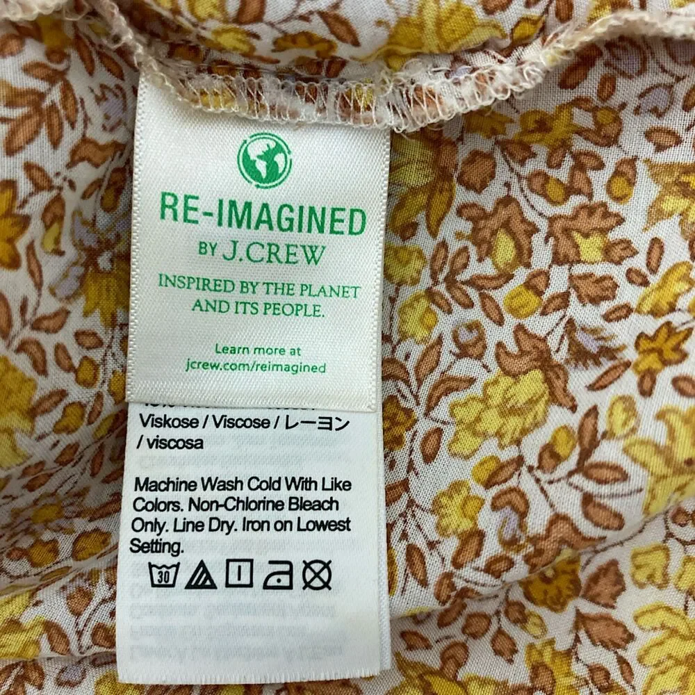 J.Crew Puff Sleeve Blouse Yellow Floral Peplum 16 Countryside Rustic Boho Summer